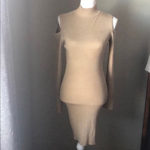 BNWT tan ribbed turtleneck midi dress size large